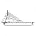 Illustration of a cable-stayed bridge featuring a prominent vertical pylon from which Royalty Free Stock Photo