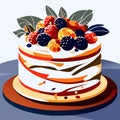 Illustration of a cake with berries on top. Vector illustration. Generative AI
