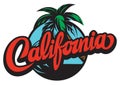 Illustration with calligraphic lettering California and palm trees
