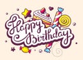 illustration of calligraphy text happy birthday with swee