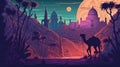 illustration of a camel walking in front of the mosque Royalty Free Stock Photo