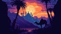 illustration of a camel walking in front of the mosque Royalty Free Stock Photo