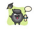 Illustration of camera lens cartoon throwing the hat at graduation