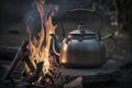 illustration, campfire camping kettle cozy camping spot in wild and generative ai Royalty Free Stock Photo