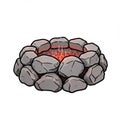 Illustration of a Campfire with Rocks Glowing Red Embers and Visible Heat Royalty Free Stock Photo