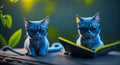 Two cats wearing glasses are reading a book. Generative AI Royalty Free Stock Photo