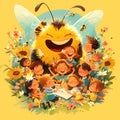 Happy Children and Bees in a Sunflower Field Royalty Free Stock Photo