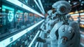 Futuristic Algorithmic Marketplace: Robots Navigating Holographic Aisles in the Digital Economy