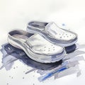 Watercolor Illustration of Comfortable White Clogs