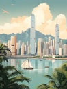 Illustration captures the vibrant essence of Hong Kong on a sunny day.