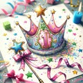 Magical First Birthday Crown and Wand Celebration Illustration