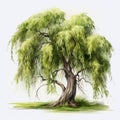Realistic Willow Tree Watercolor Clipart With High Details Royalty Free Stock Photo