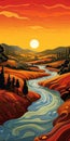 Sunset In Tuscany: A Cartoonish And Detailed Landscape Painting