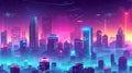 Neon Dreams: Cyberpunk City in Digital Art./n Royalty Free Stock Photo