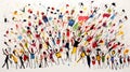 Colorful Painting Of People Waving Arms: Naive Art Depicting Bullying Theme