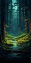 Luminous Night: A Detailed Forest River In Vibrant Cartoon Style