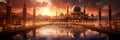 illustration capturing the serene beauty of a mosque at sunset for Ramadan , Generative AI Royalty Free Stock Photo