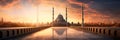 illustration capturing the serene beauty of a mosque at sunset for Ramadan , Generative AI