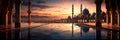illustration capturing the serene beauty of a mosque at sunset for Ramadan , Generative AI Royalty Free Stock Photo