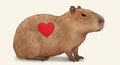 Illustration of a capybara with light brown fur, featuring a large red heart on its Royalty Free Stock Photo