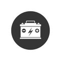 Illustration of car battery white icon on gray background.