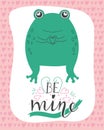 illustration card kawaii frog character with lettering Be mine. Valentine\'s day concept cartoon characters in love, cute Royalty Free Stock Photo