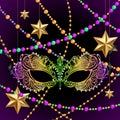 Carnival mask with colorful beads and golden stars Royalty Free Stock Photo