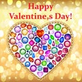 card for Valentine`s day with gemstones with precious stones in different shapes in the shape of a heart Royalty Free Stock Photo