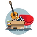 Illustration of a cardboard box with old things Royalty Free Stock Photo