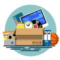 Illustration of a cardboard box with old things