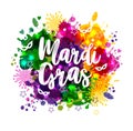 Illustration of Carnival Mardi Gras on multicolors watercolor stains,colors of the Mardi Gras. Carnival,watercolor