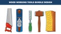 Illustration of carpentry instruments including saw plane chisel mallet bundle design Royalty Free Stock Photo