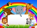 Cartoon animal with blanksign and rainbow Royalty Free Stock Photo