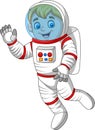 Cartoon astronaut waving hand