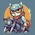 illustration cartoon bandit cat on a motor, generative ai