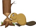 Cartoon beaver cutting tree Royalty Free Stock Photo