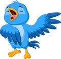 Cartoon blue bird singing on white background Royalty Free Stock Photo