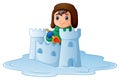 Cartoon boy building a snow fortress Royalty Free Stock Photo