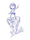 Illustration of a cartoon boy climbing a mountain