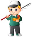 Cartoon boy fishing Royalty Free Stock Photo