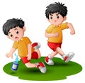 Cartoon boy kicking others kid leg