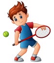 Cartoon boy playing tennis Royalty Free Stock Photo