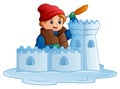 Cartoon boy in winter clothes building a snow fortress Royalty Free Stock Photo