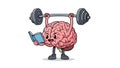 Brain Power Cartoon Brain Lifting Weights and Reading Book Royalty Free Stock Photo