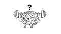 Brain Training Cartoon Brain Lifting Weights with Question Mark Royalty Free Stock Photo
