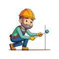 Cartoon builder using plumb bob on wall illustration Royalty Free Stock Photo
