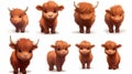 Illustration of cartoon bulls standing side-by-side on a white background
