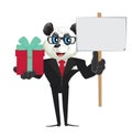 Illustration of cartoon business character panda holding a gift Royalty Free Stock Photo