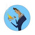 Illustration of cartoon businessman with magic lamp Royalty Free Stock Photo
