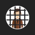 Illustration of cartoon businessman in prison,